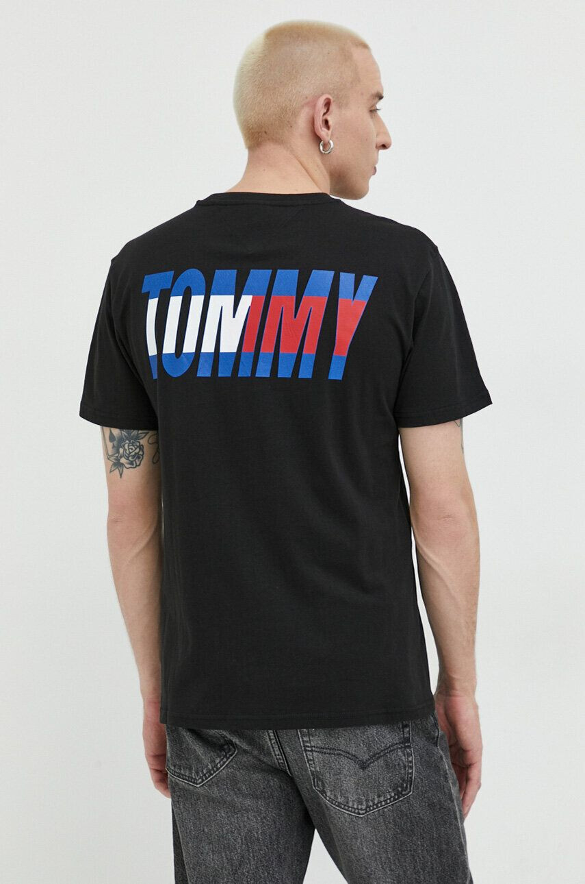 Tommy Jeans Bavlněné tričko černá barva s potiskem - Pepit.cz