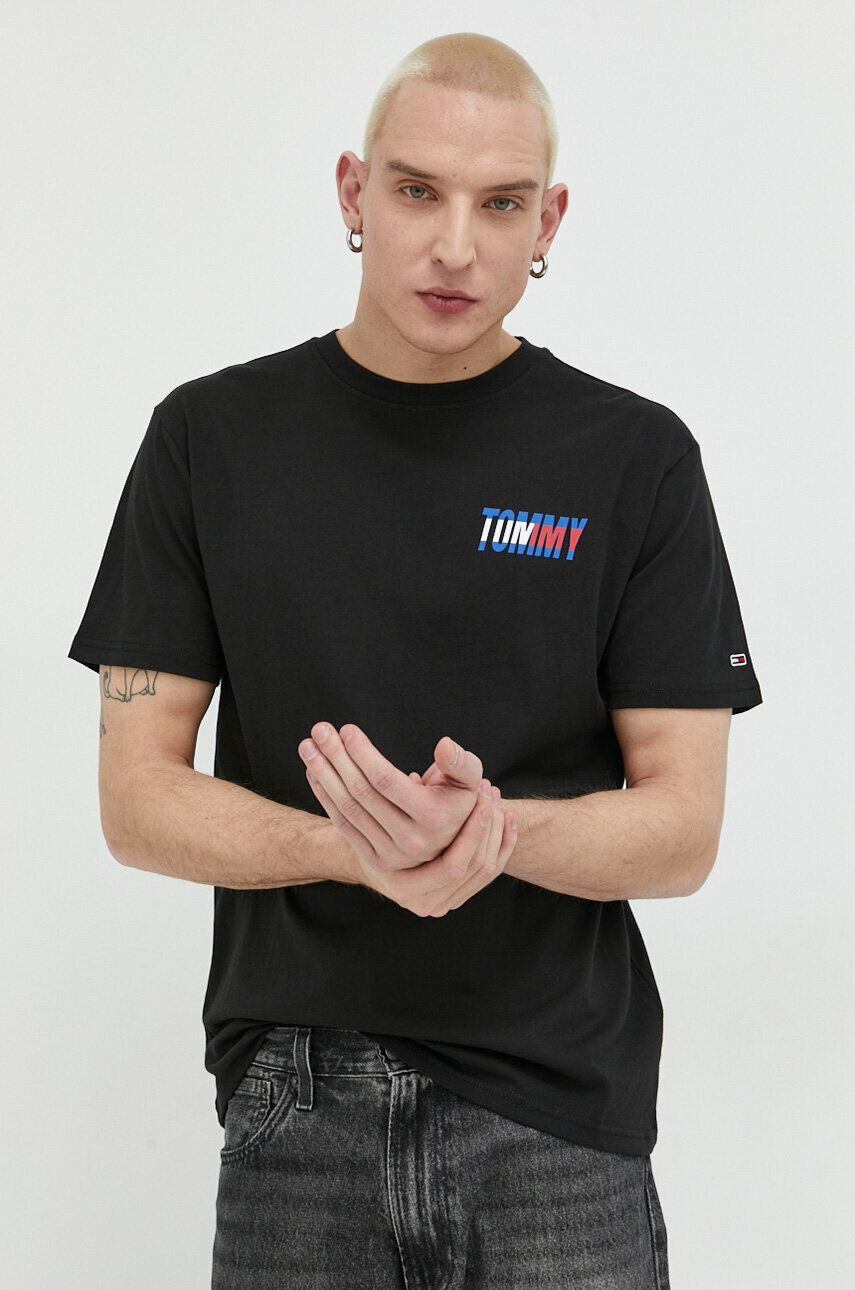 Tommy Jeans Bavlněné tričko černá barva s potiskem - Pepit.cz