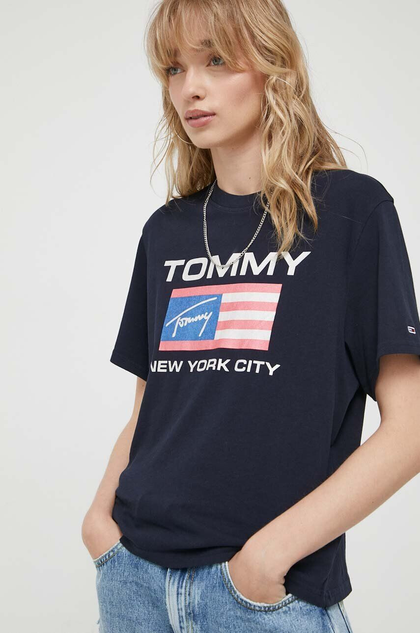 Tommy Jeans Bavlněné tričko tmavomodrá barva - Pepit.cz