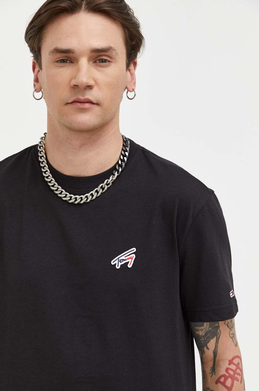 Tommy Jeans Bavlněné tričko černá barva - Pepit.cz