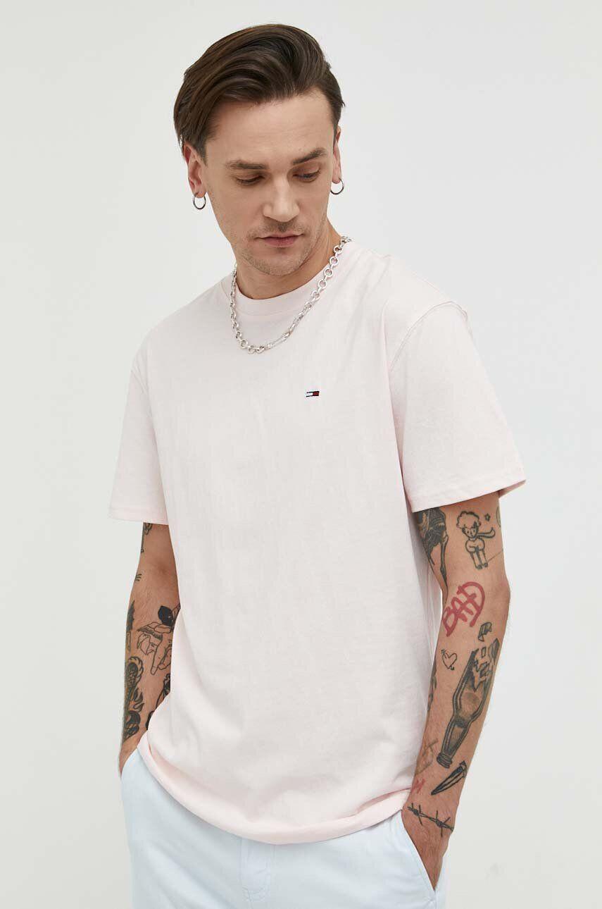 Tommy Jeans Bavlněné tričko růžová barva - Pepit.cz