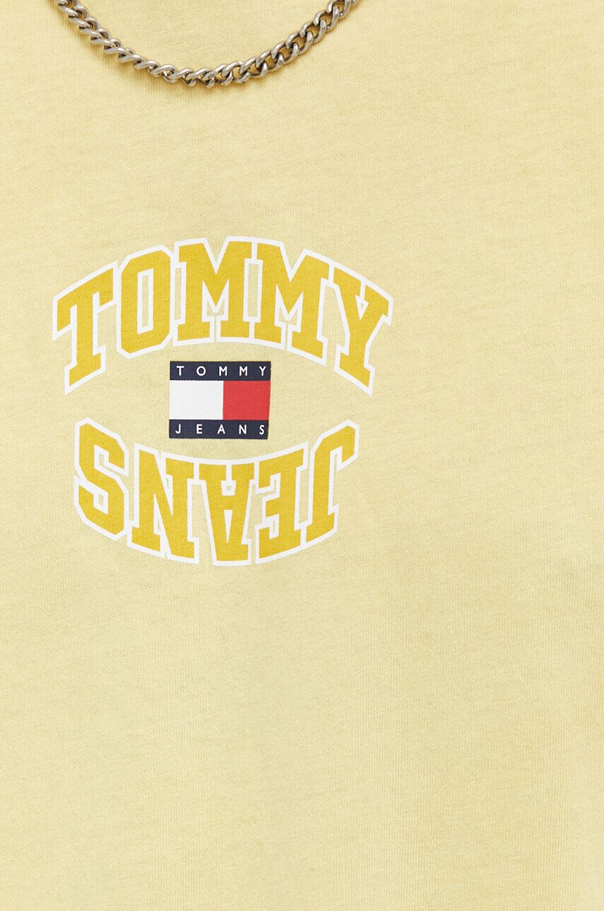 Tommy Jeans Bavlněné tričko žlutá barva s potiskem - Pepit.cz