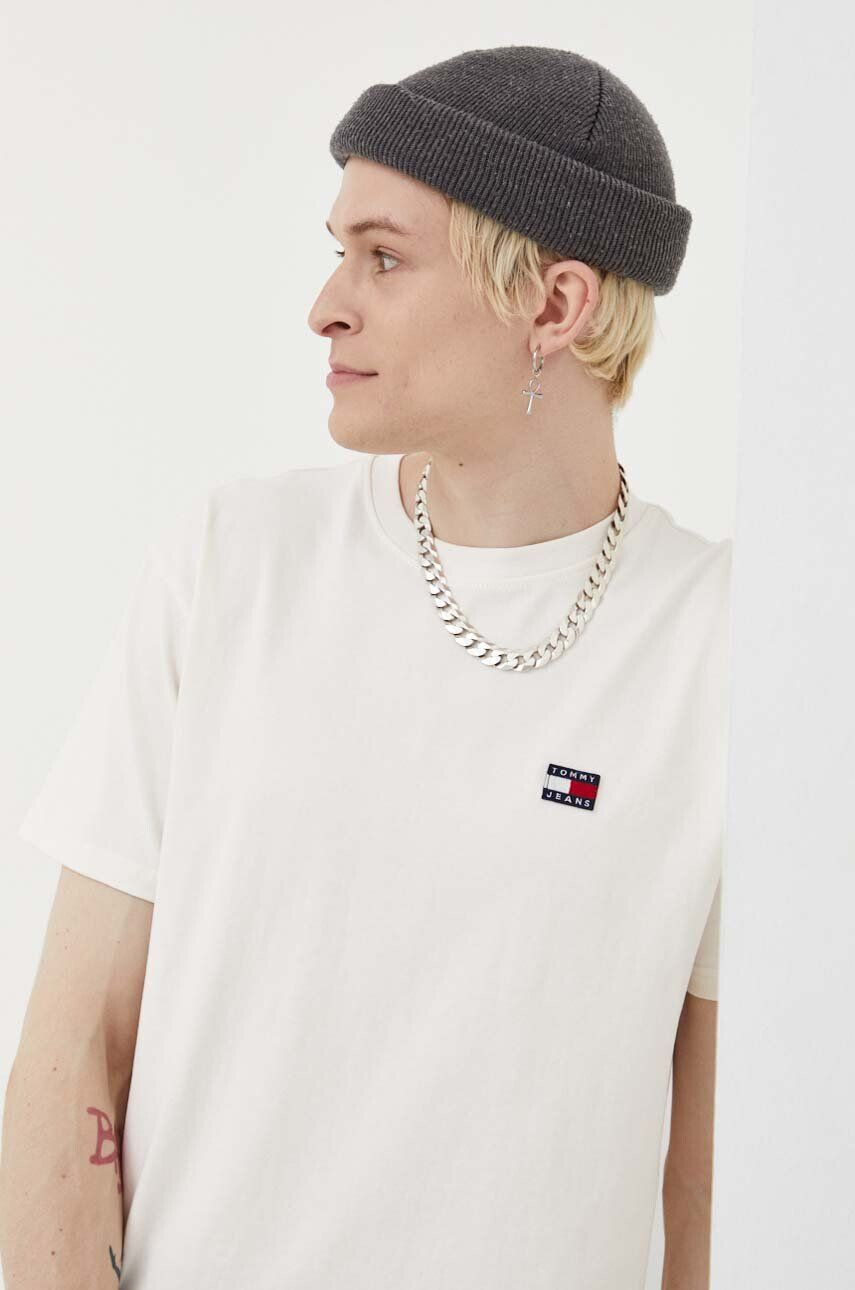 Tommy Jeans Bavlněné tričko béžová barva - Pepit.cz