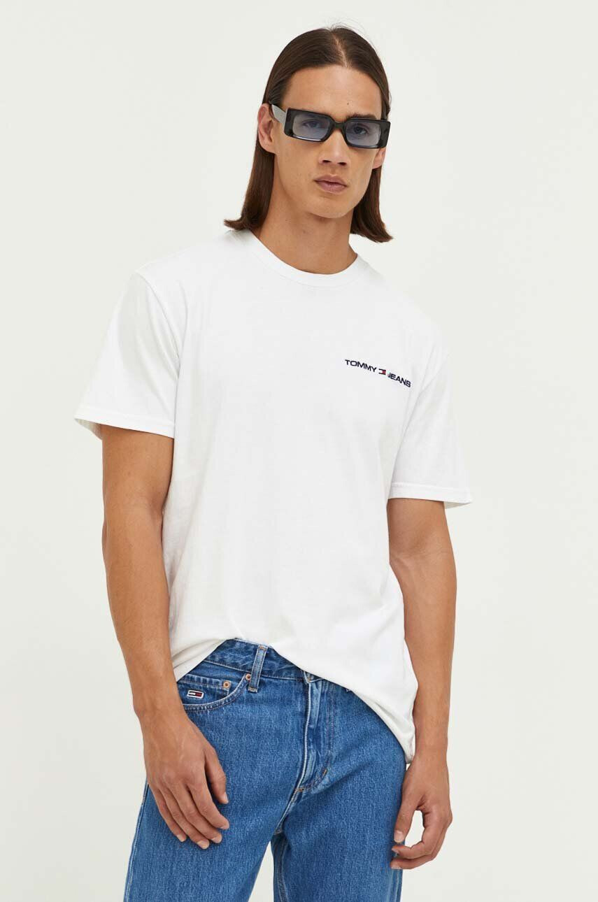 Tommy Jeans Bavlněné tričko bílá barva s aplikací - Pepit.cz