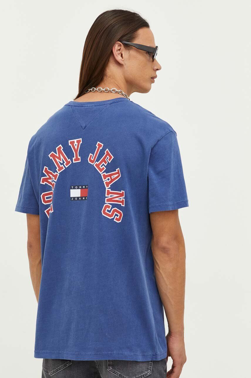 Tommy Jeans Bavlněné tričko tmavomodrá barva s potiskem - Pepit.cz