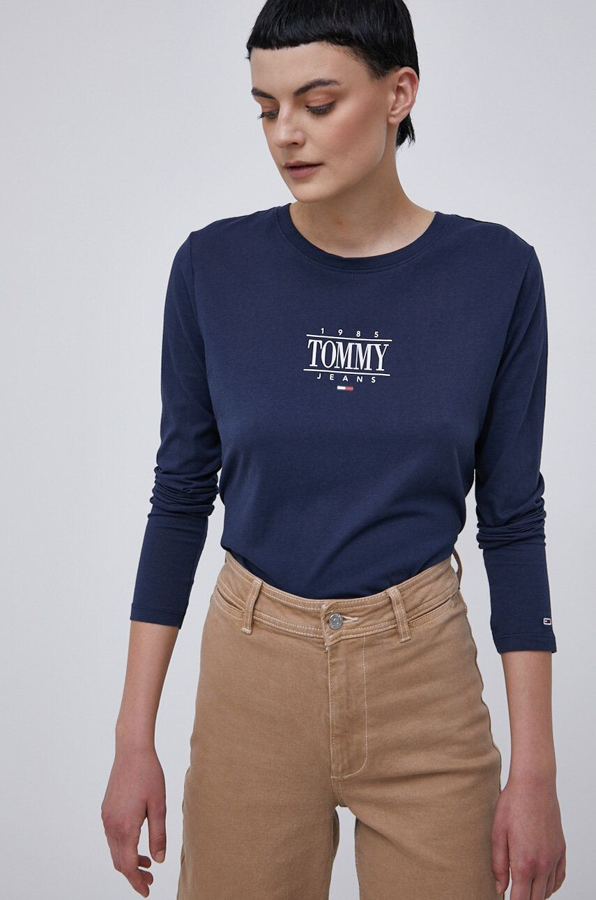 Tommy Jeans Bavlněné tričko s dlouhým rukávem tmavomodrá barva - Pepit.cz