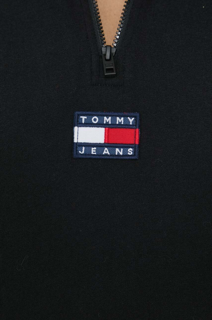 Tommy Jeans Bavlněné tričko s dlouhým rukávem černá barva s límečkem - Pepit.cz