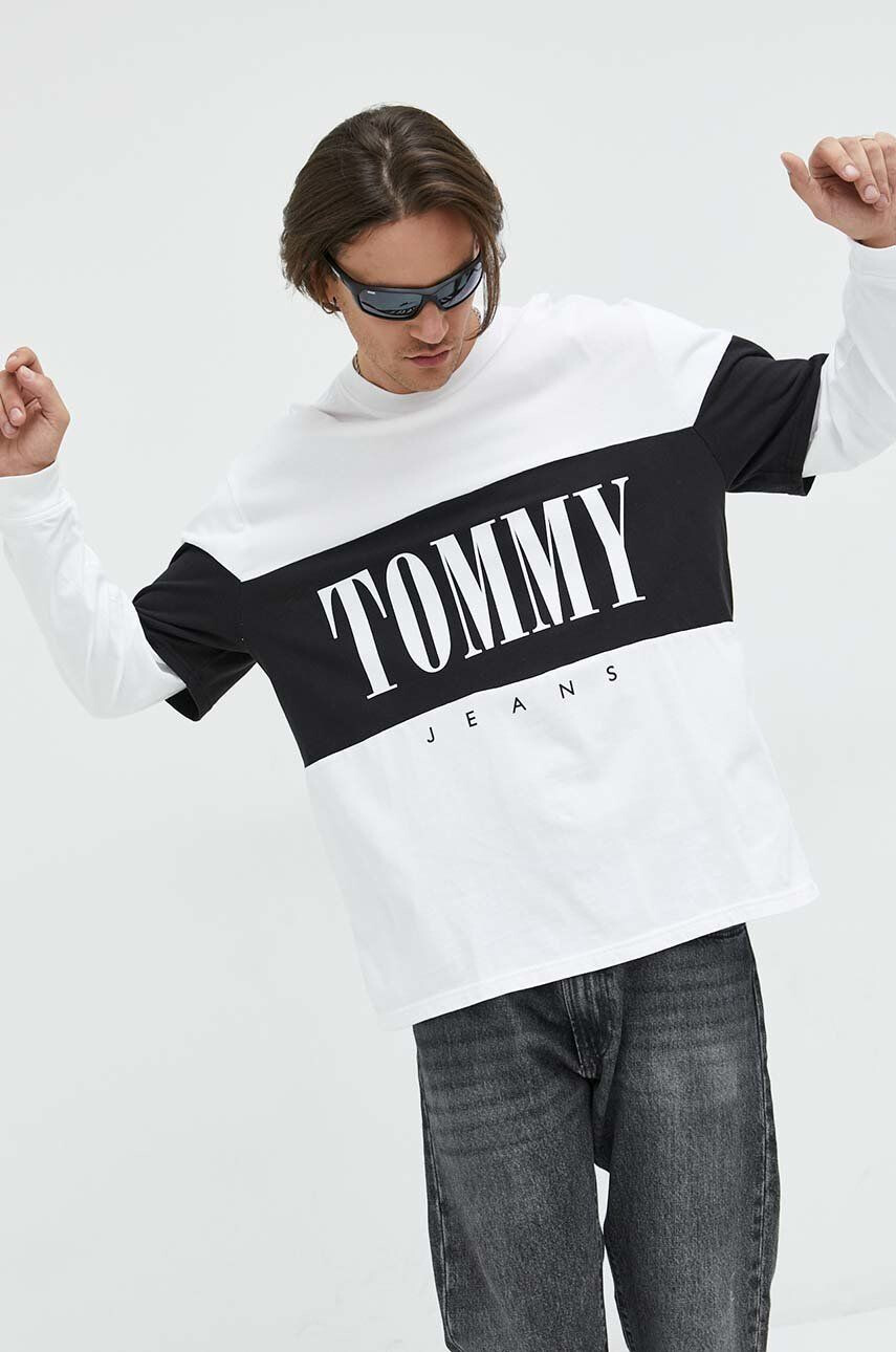 Tommy Jeans Bavlněné tričko s dlouhým rukávem tmavomodrá barva - Pepit.cz