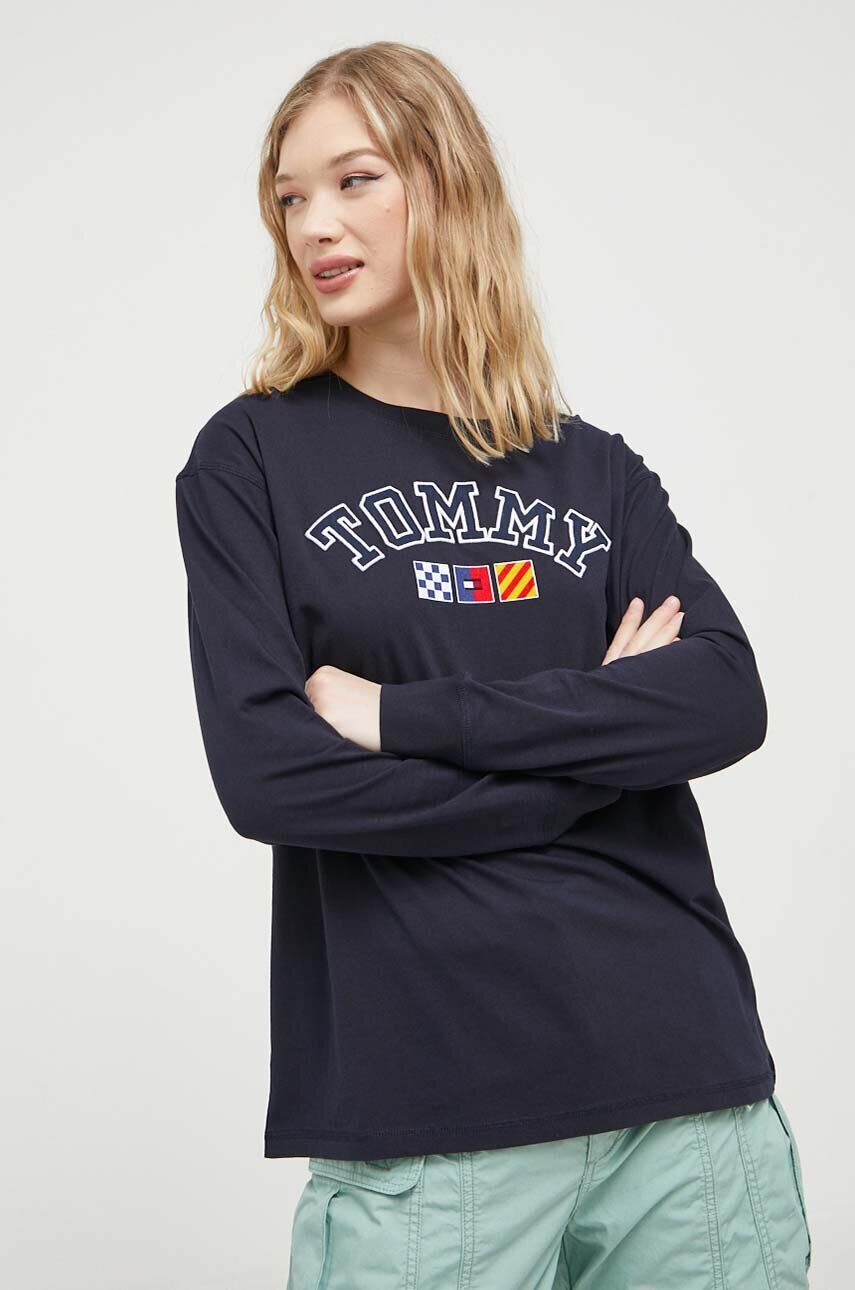 Tommy Jeans Bavlněné tričko s dlouhým rukávem tmavomodrá barva - Pepit.cz