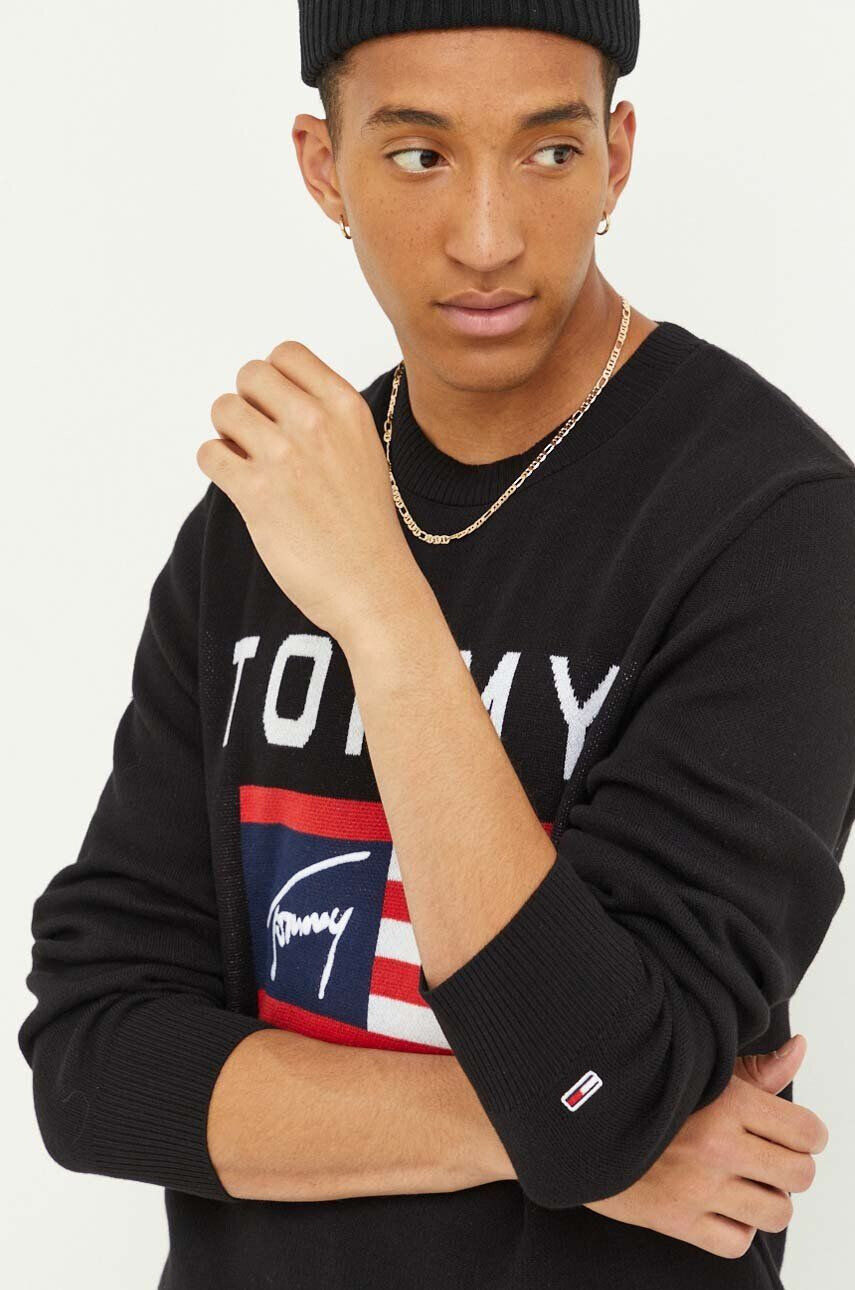 Tommy Jeans Bavlněný svetr černá barva - Pepit.cz