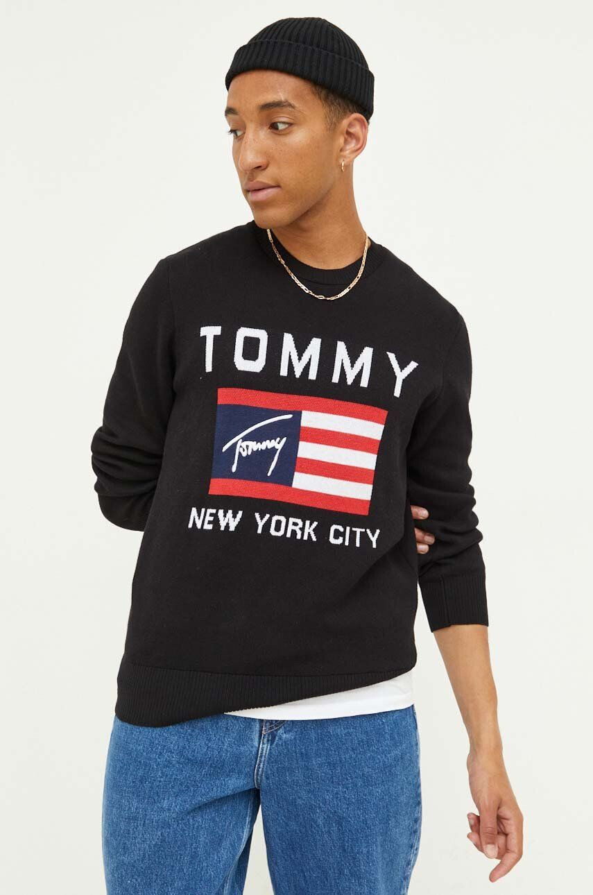 Tommy Jeans Bavlněný svetr černá barva - Pepit.cz