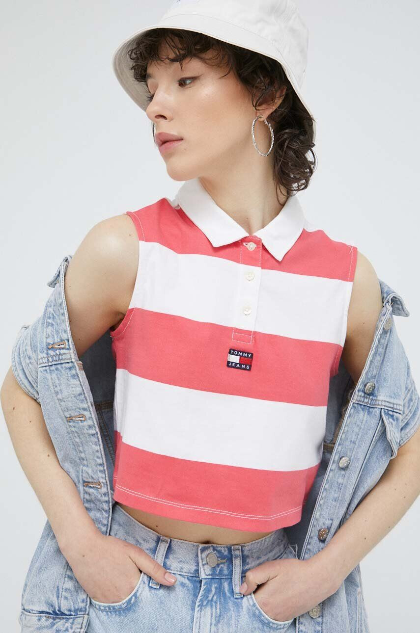 Tommy Jeans Bavlněný top růžová barva - Pepit.cz