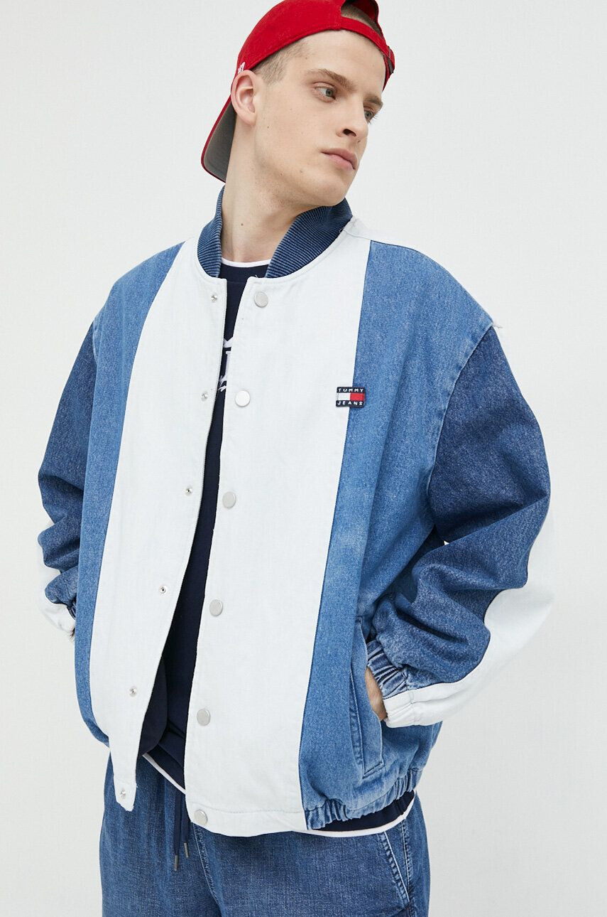 Tommy Jeans Bomber bunda zelená barva přechodná oversize - Pepit.cz