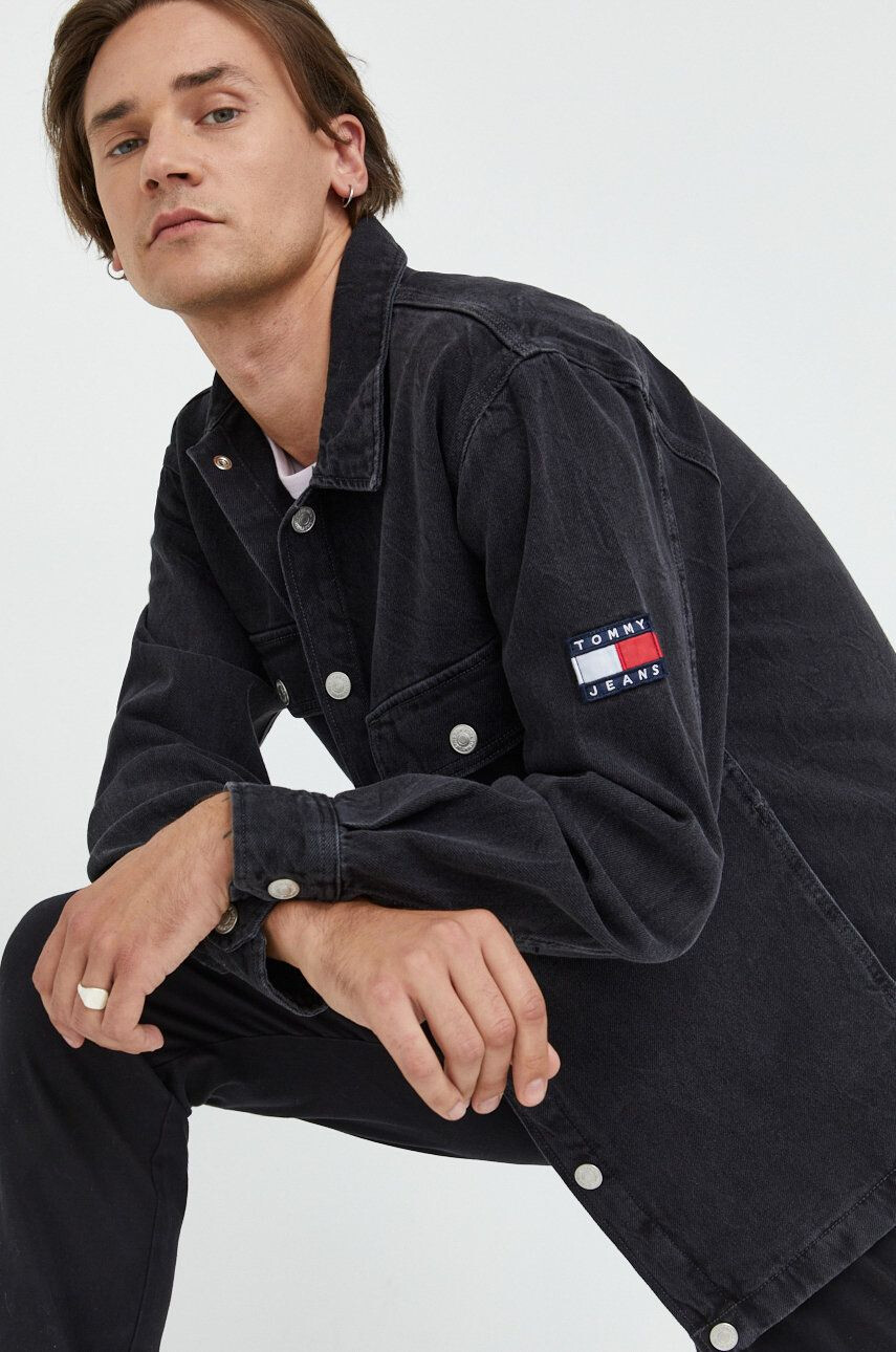 Tommy Jeans Džínová bunda pánská černá barva přechodná - Pepit.cz