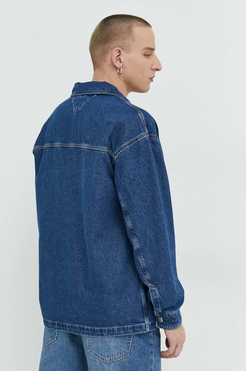 Tommy Jeans Džínová bunda pánská tmavomodrá barva přechodná oversize - Pepit.cz