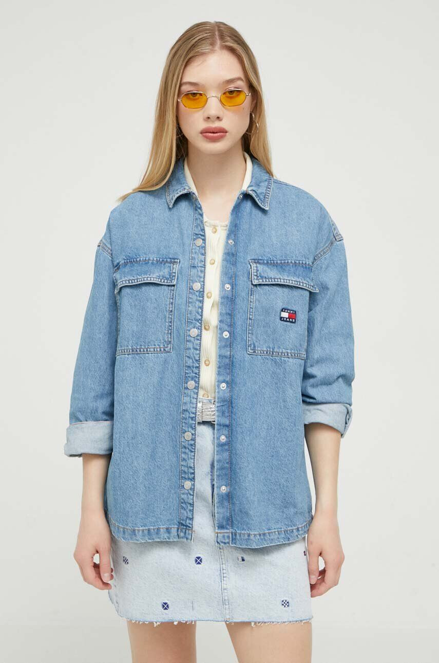 Tommy Jeans Džínová košile dámská relaxed s klasickým límcem - Pepit.cz