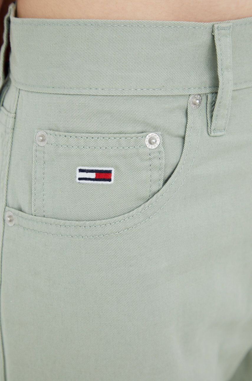 Tommy Jeans Kalhoty s příměsí lnu Betsy zelená barva high waist - Pepit.cz