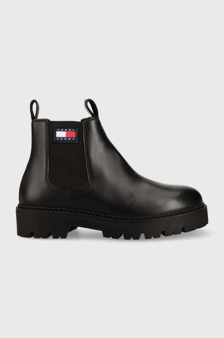 Tommy Jeans Kožené kotníkové boty Heritage Branding Chelsea Boot pánské černá barva - Pepit.cz