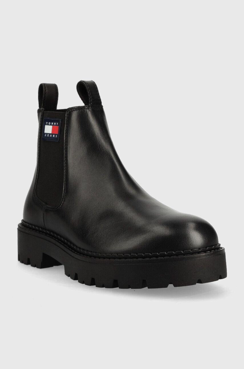 Tommy Jeans Kožené kotníkové boty Heritage Branding Chelsea Boot pánské černá barva - Pepit.cz