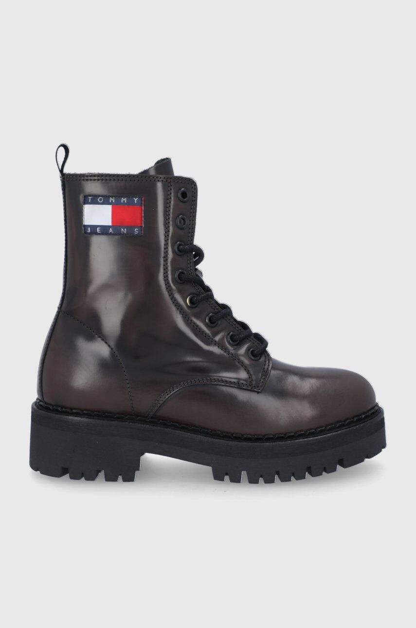 Tommy Jeans Kožené workery Lace Up Wmns Boot dámské černá barva na plochém podpatku - Pepit.cz