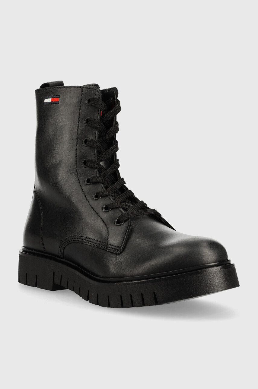 Tommy Jeans Kožené workery Lace Up Wmns Boot dámské černá barva na plochém podpatku - Pepit.cz