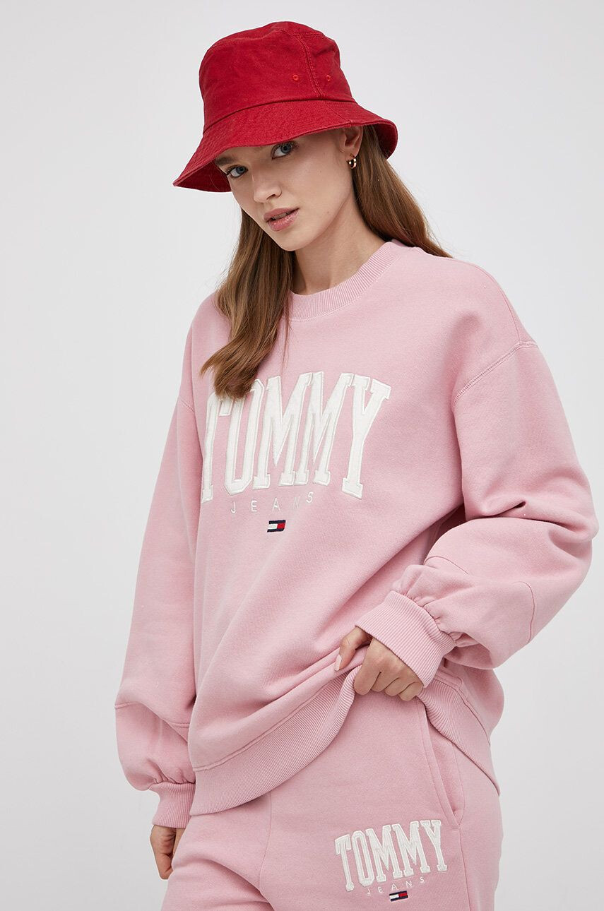 Tommy Jeans Mikina dámská růžová barva s aplikací - Pepit.cz