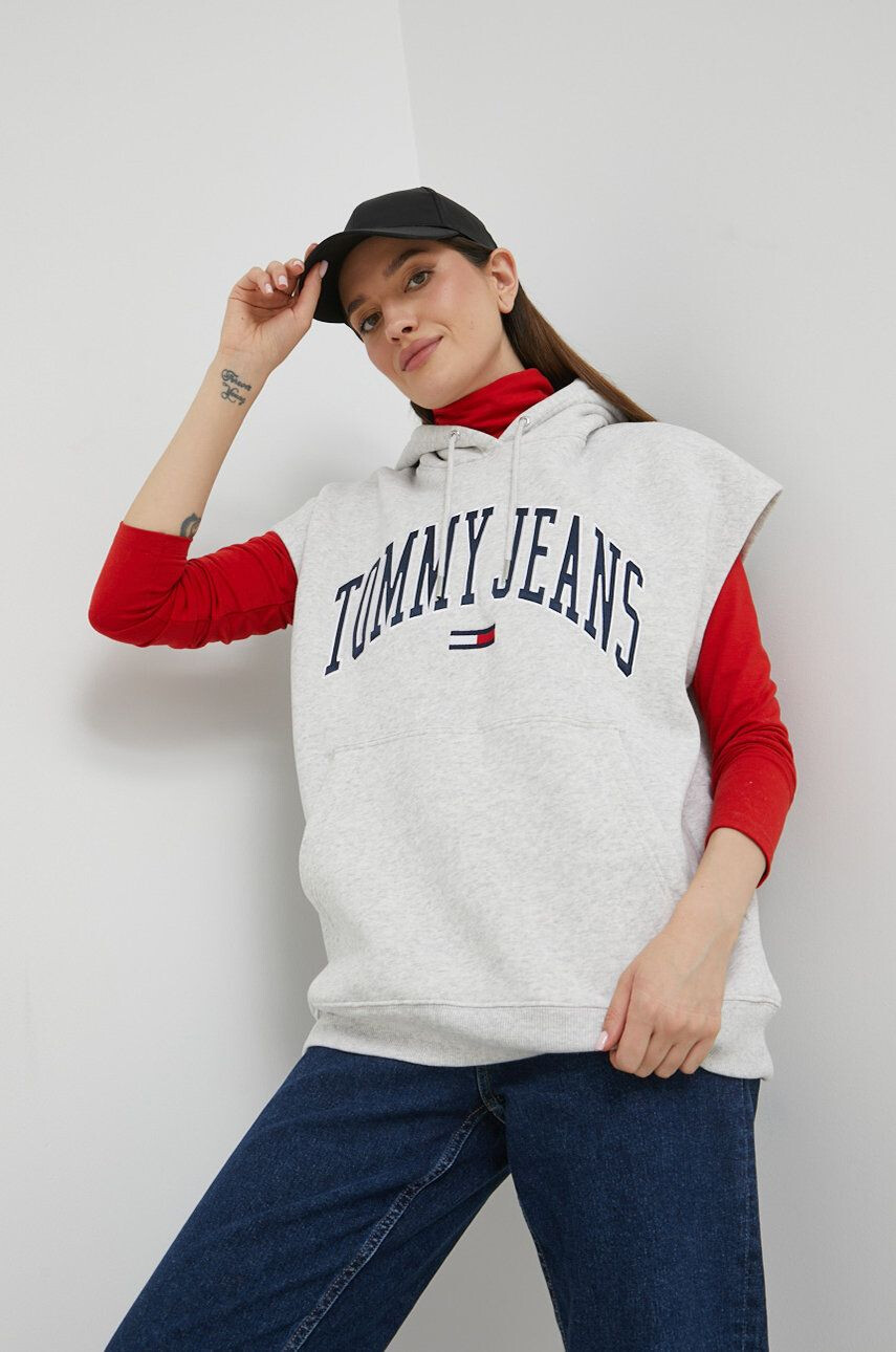 Tommy Jeans Mikina dámská šedá barva s aplikací - Pepit.cz