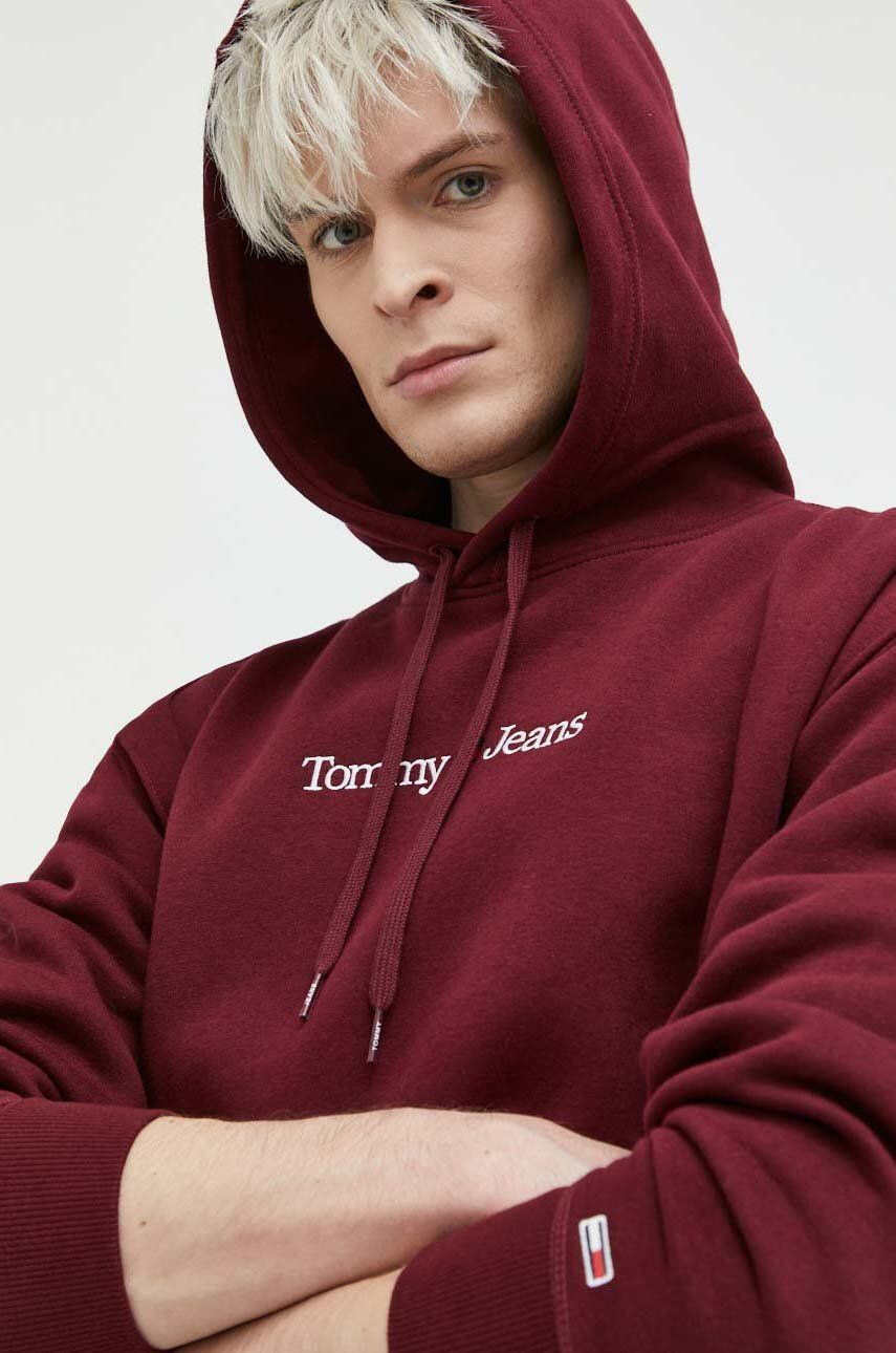 Tommy Jeans Mikina pánská vínová barva s kapucí s aplikací - Pepit.cz