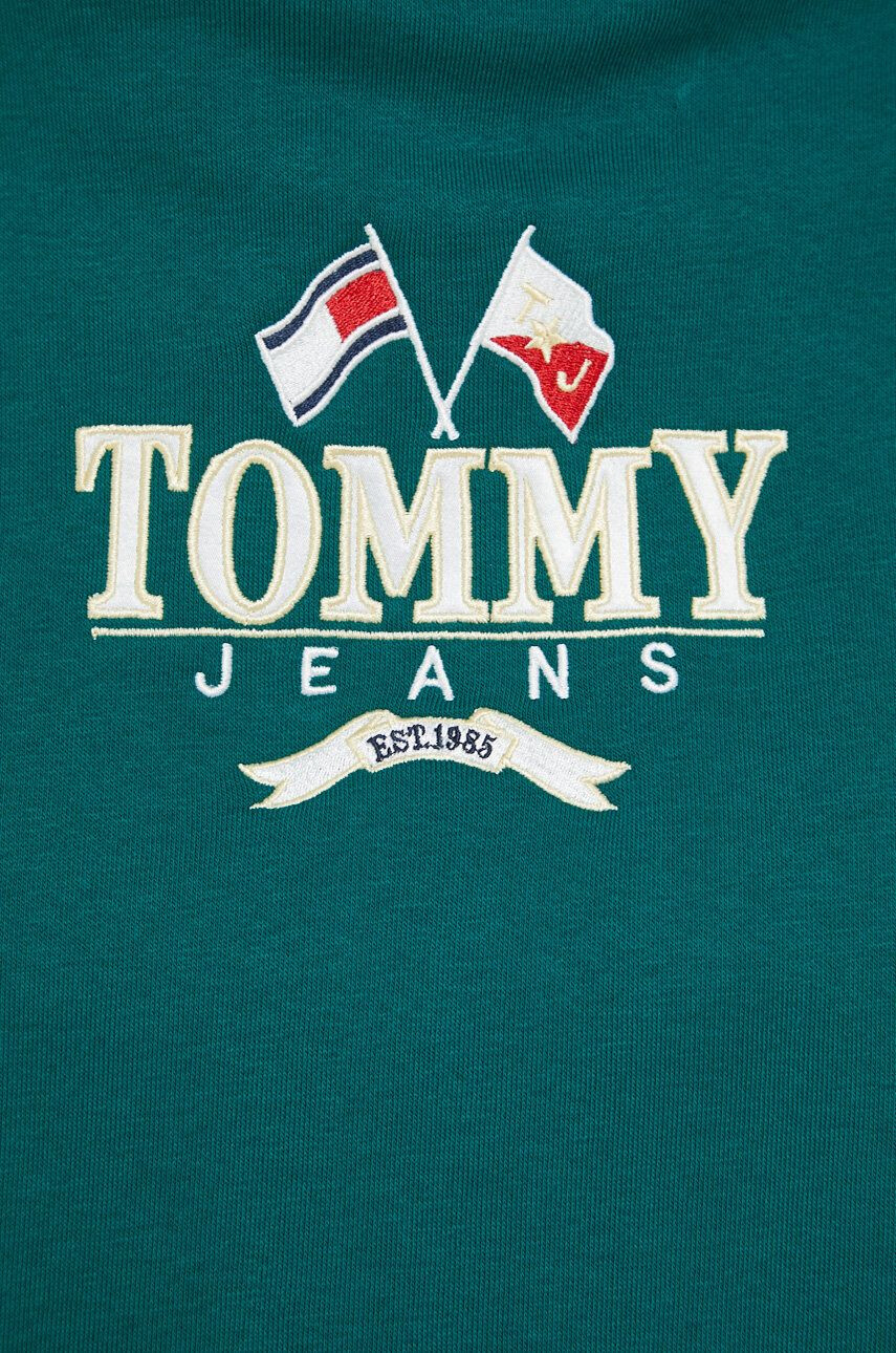 Tommy Jeans mikina dámská zelená barva s kapucí s aplikací - Pepit.cz