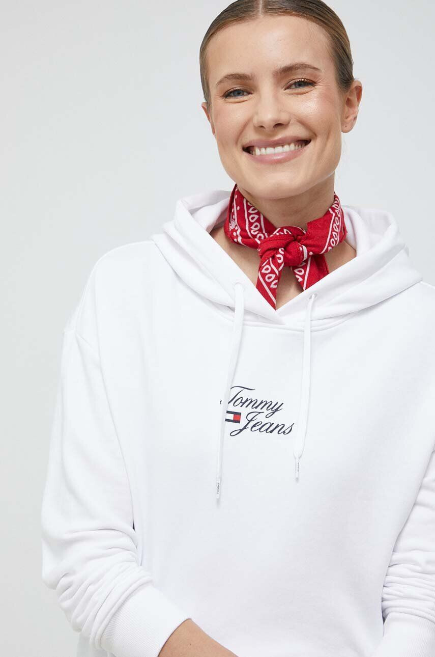 Tommy Jeans Mikina dámská bílá barva s kapucí s potiskem - Pepit.cz