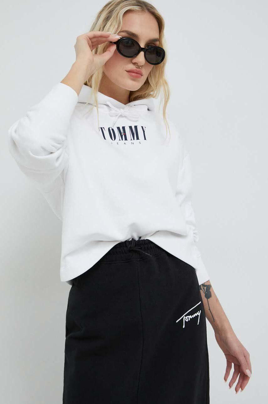 Tommy Jeans Mikina dámská bílá barva s kapucí s potiskem - Pepit.cz