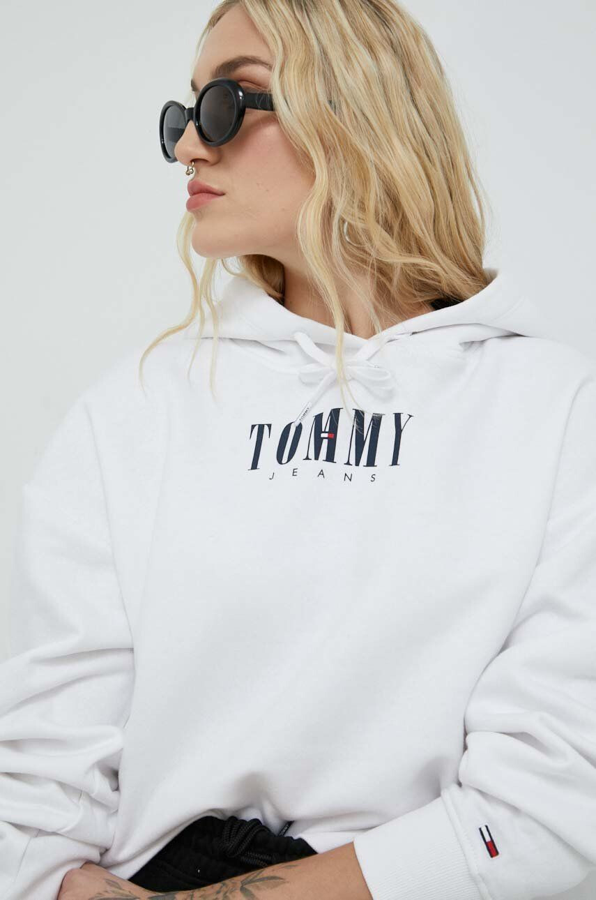 Tommy Jeans Mikina dámská bílá barva s kapucí s potiskem - Pepit.cz