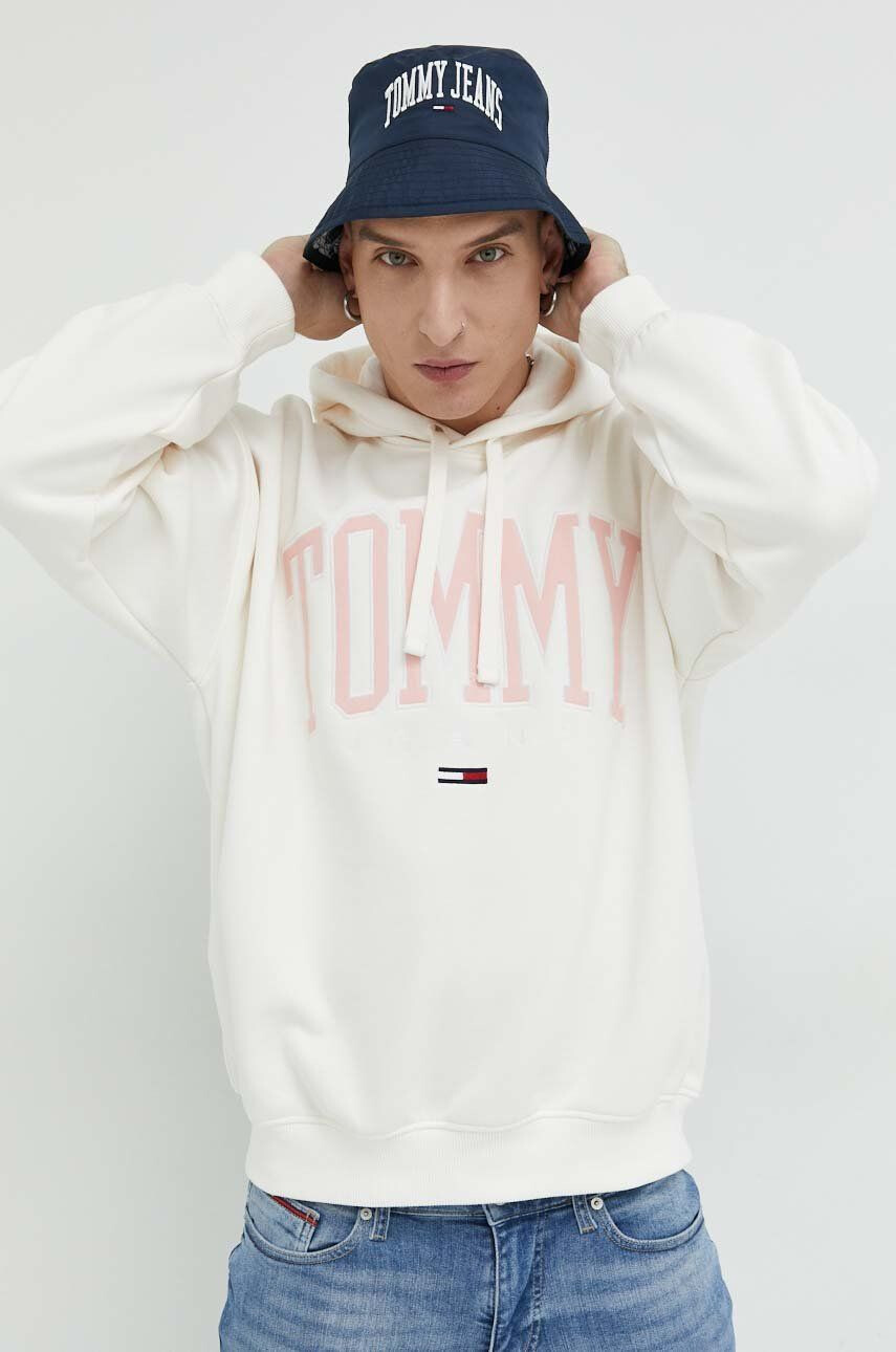 Tommy Jeans Mikina pánská béžová barva s kapucí s aplikací - Pepit.cz