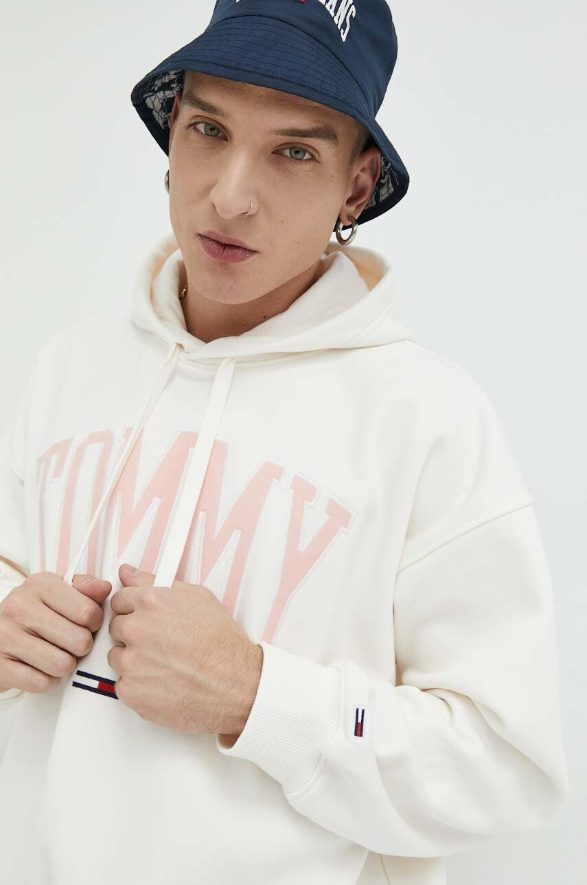 Tommy Jeans Mikina pánská béžová barva s kapucí s aplikací - Pepit.cz