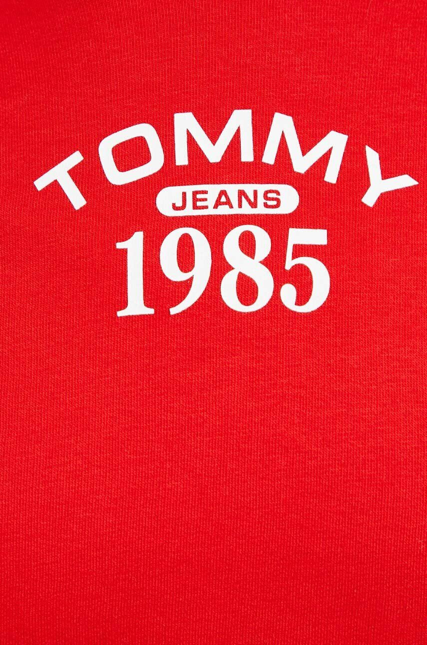 Tommy Jeans Mikina dámská červená barva s kapucí s potiskem - Pepit.cz