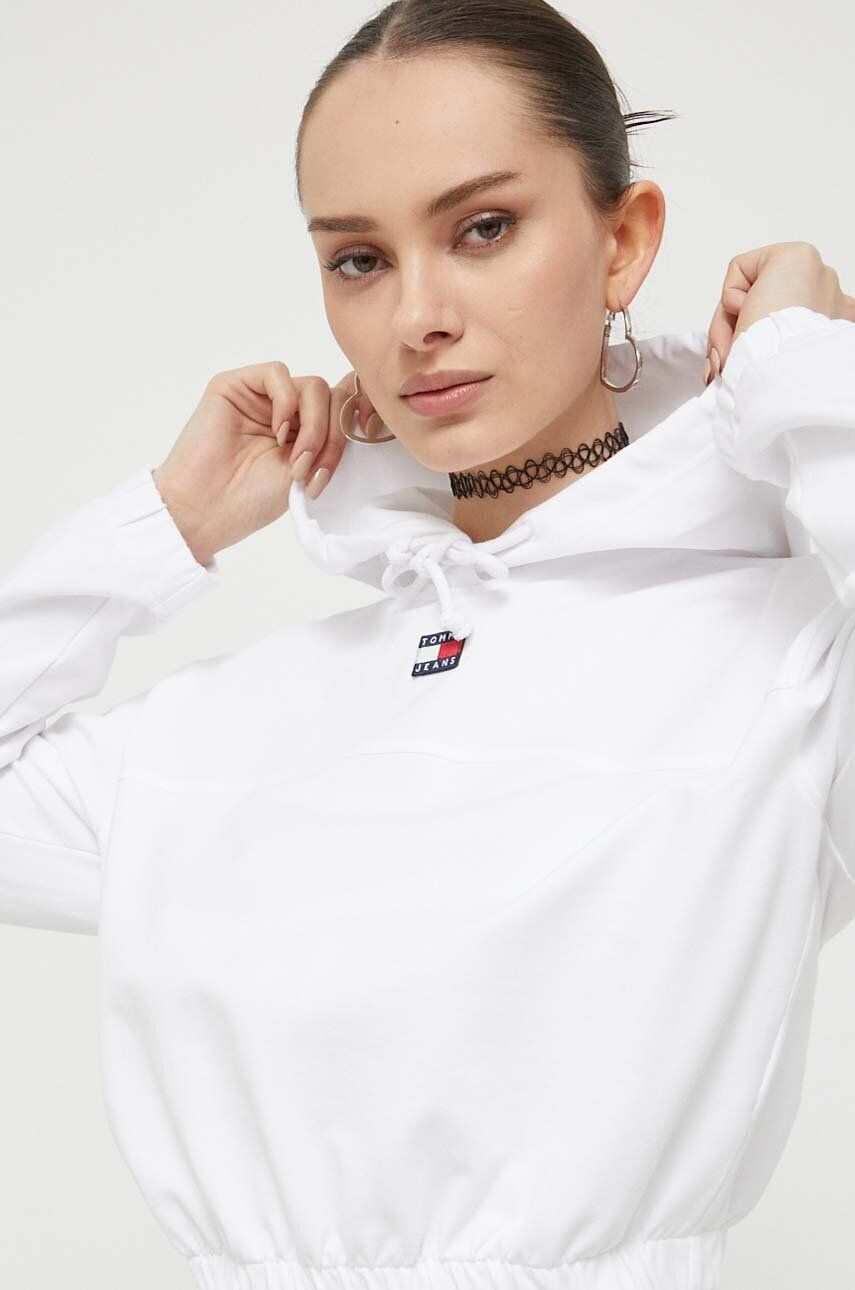 Tommy Jeans Mikina dámská bílá barva s kapucí hladká - Pepit.cz