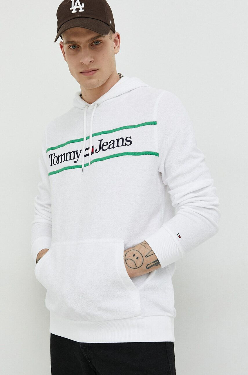 Tommy Jeans Mikina pánská bílá barva s kapucí s aplikací - Pepit.cz