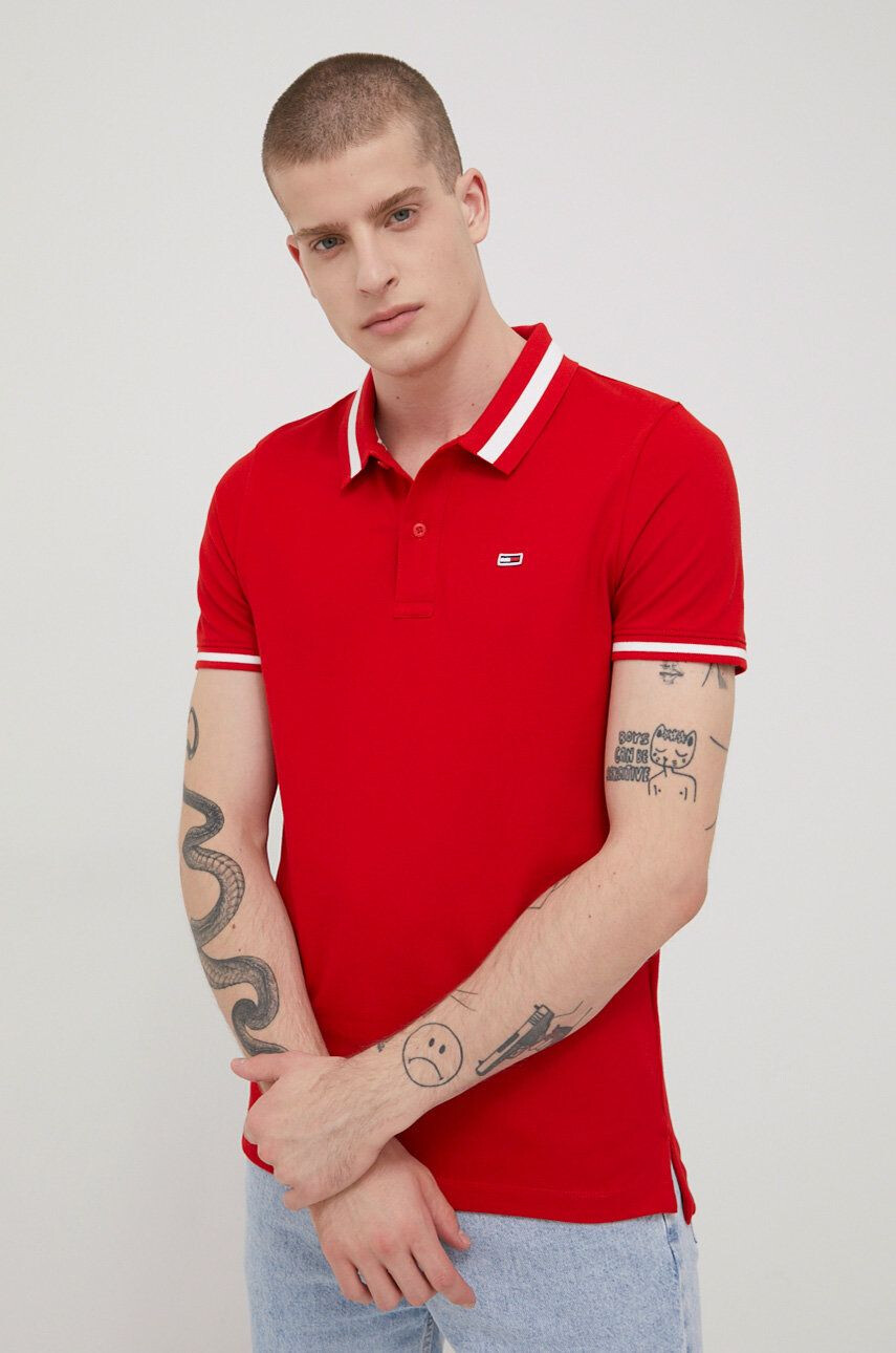 Tommy Jeans Polo tričko pánský červená barva hladký - Pepit.cz