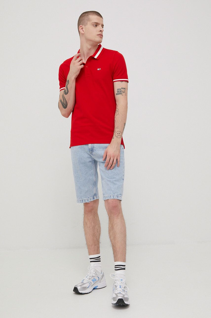 Tommy Jeans Polo tričko pánský červená barva hladký - Pepit.cz