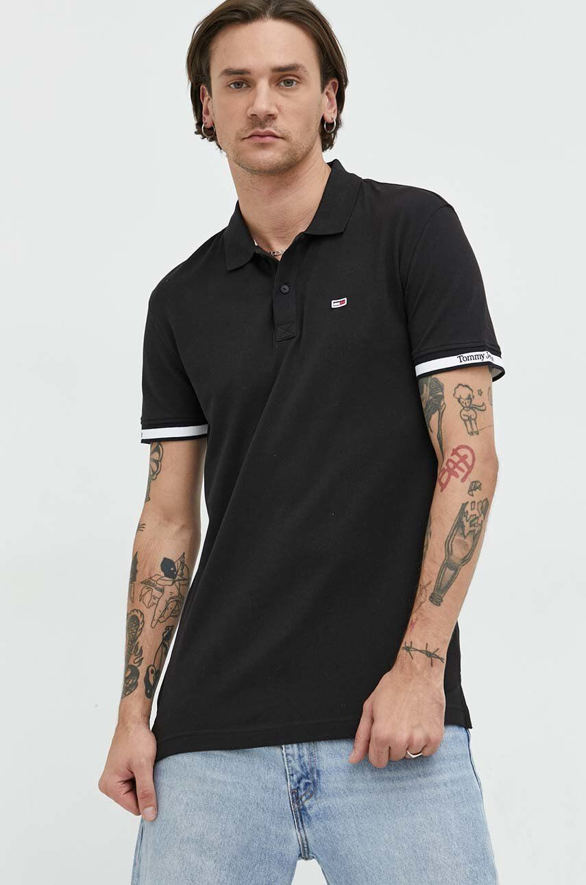 Tommy Jeans Polo tričko černá barva - Pepit.cz