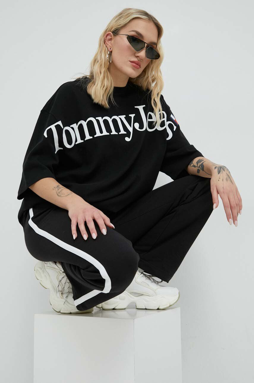 Tommy Jeans Tepláky dámské černá barva s potiskem - Pepit.cz