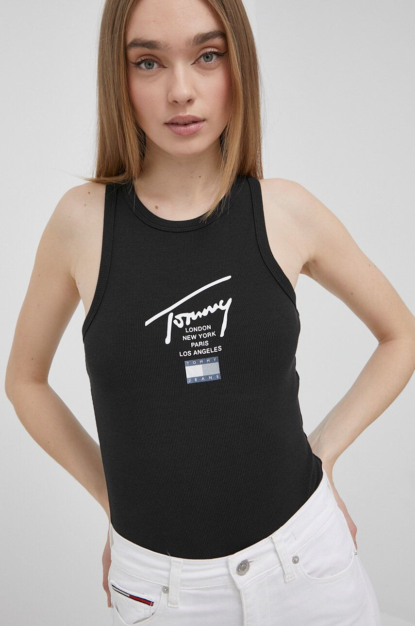 Tommy Jeans Top dámský černá barva - Pepit.cz