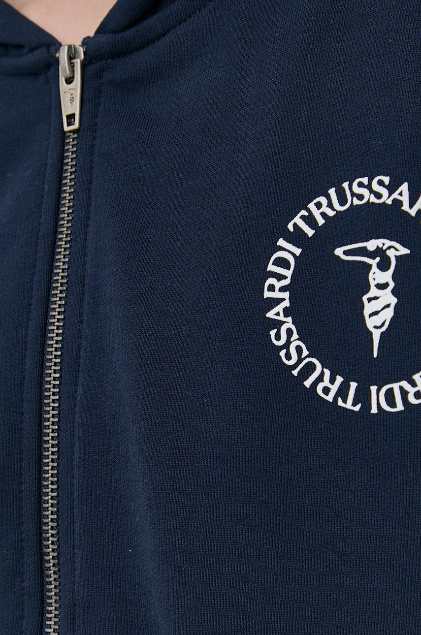 Trussardi Bavlněná mikina dámská tmavomodrá barva s kapucí hladká - Pepit.cz