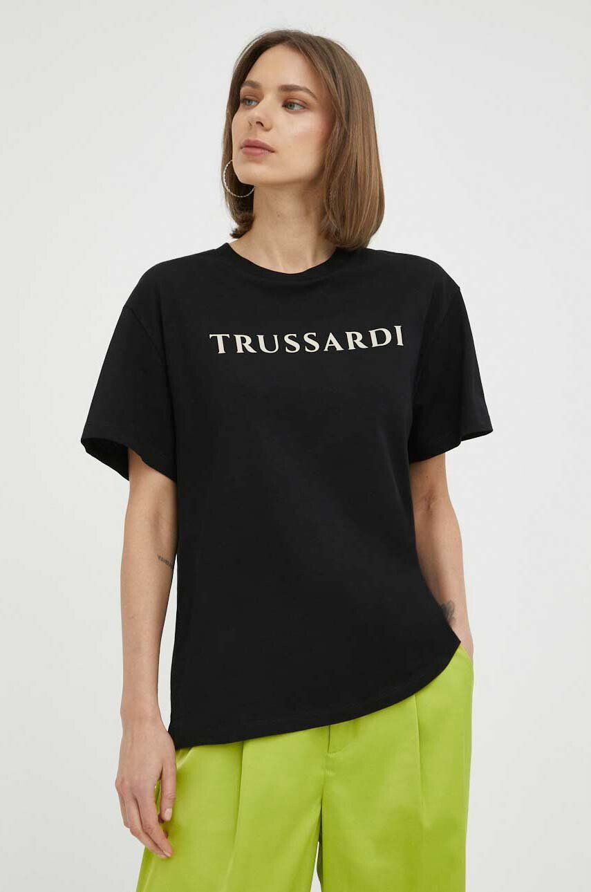 Trussardi Bavlněné tričko černá barva - Pepit.cz