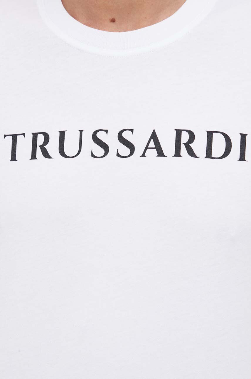 Trussardi Bavlněné tričko bílá barva s potiskem - Pepit.cz