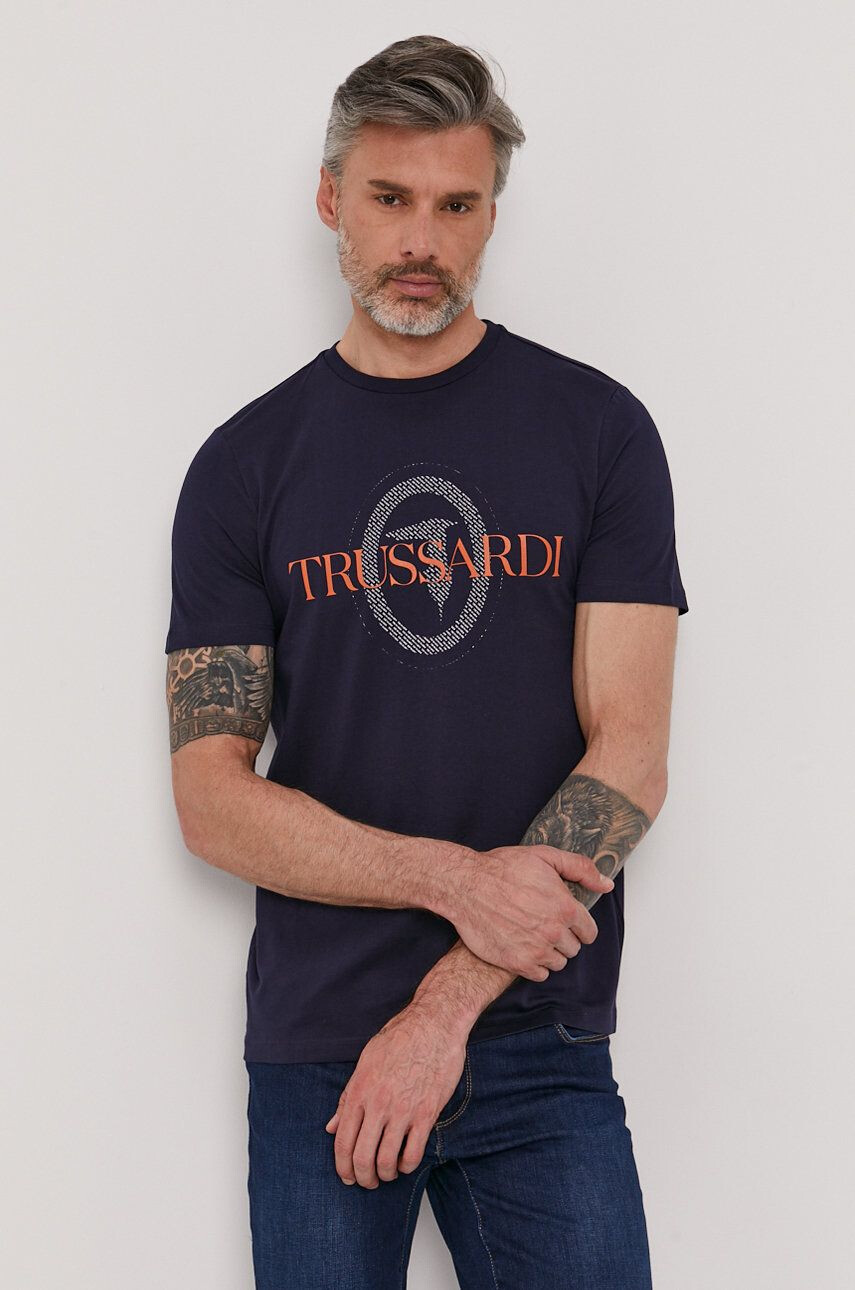 Trussardi Tričko Jeans pánské tmavomodrá barva s potiskem - Pepit.cz