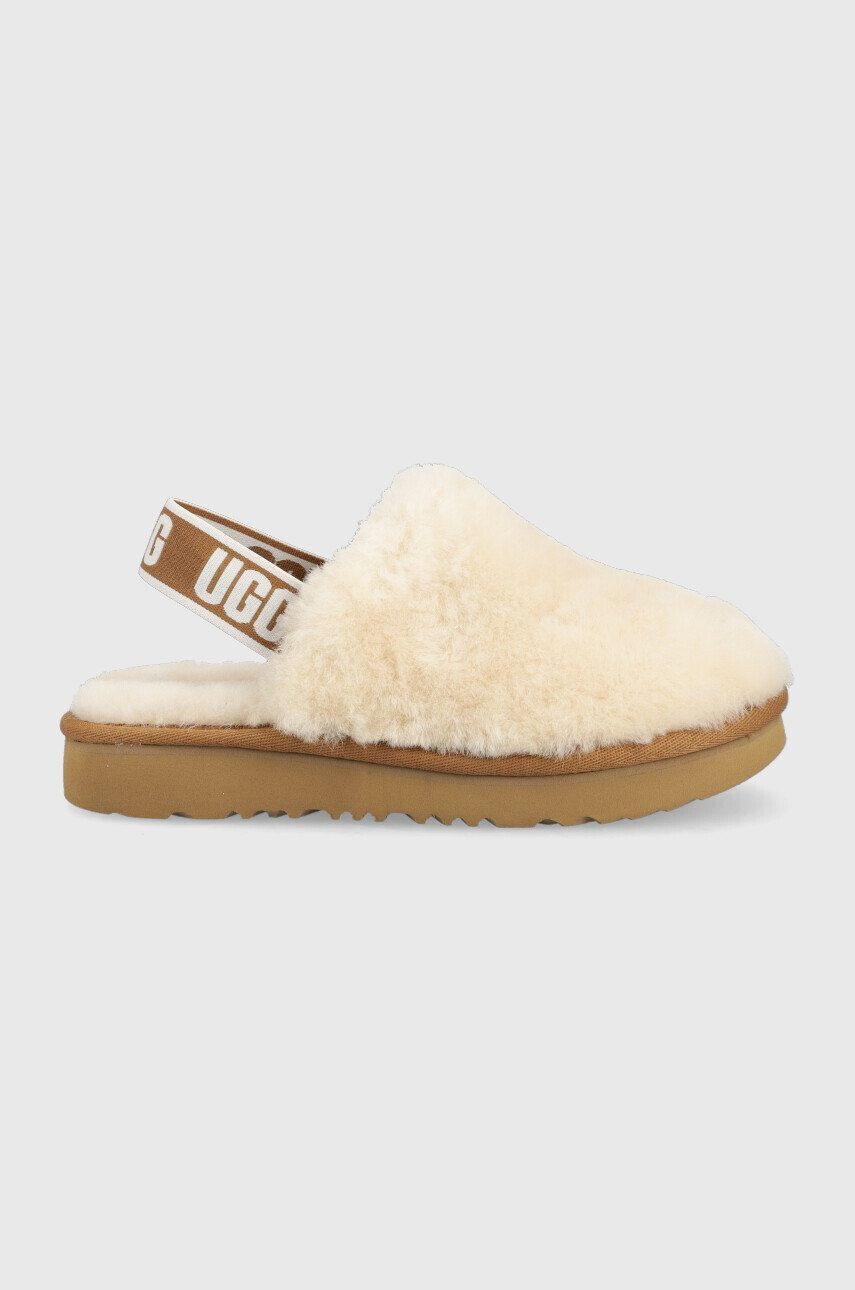 Ugg Dětské vlněné pantofle Fluff Yeah Clog béžová barva - Pepit.cz