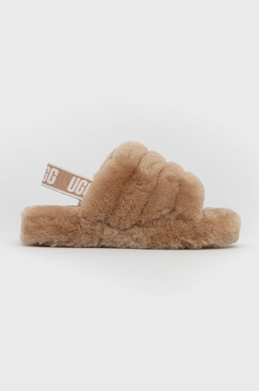 Ugg Dětské vlněné pantofle Fluff Yeah Slide hnědá barva - Pepit.cz