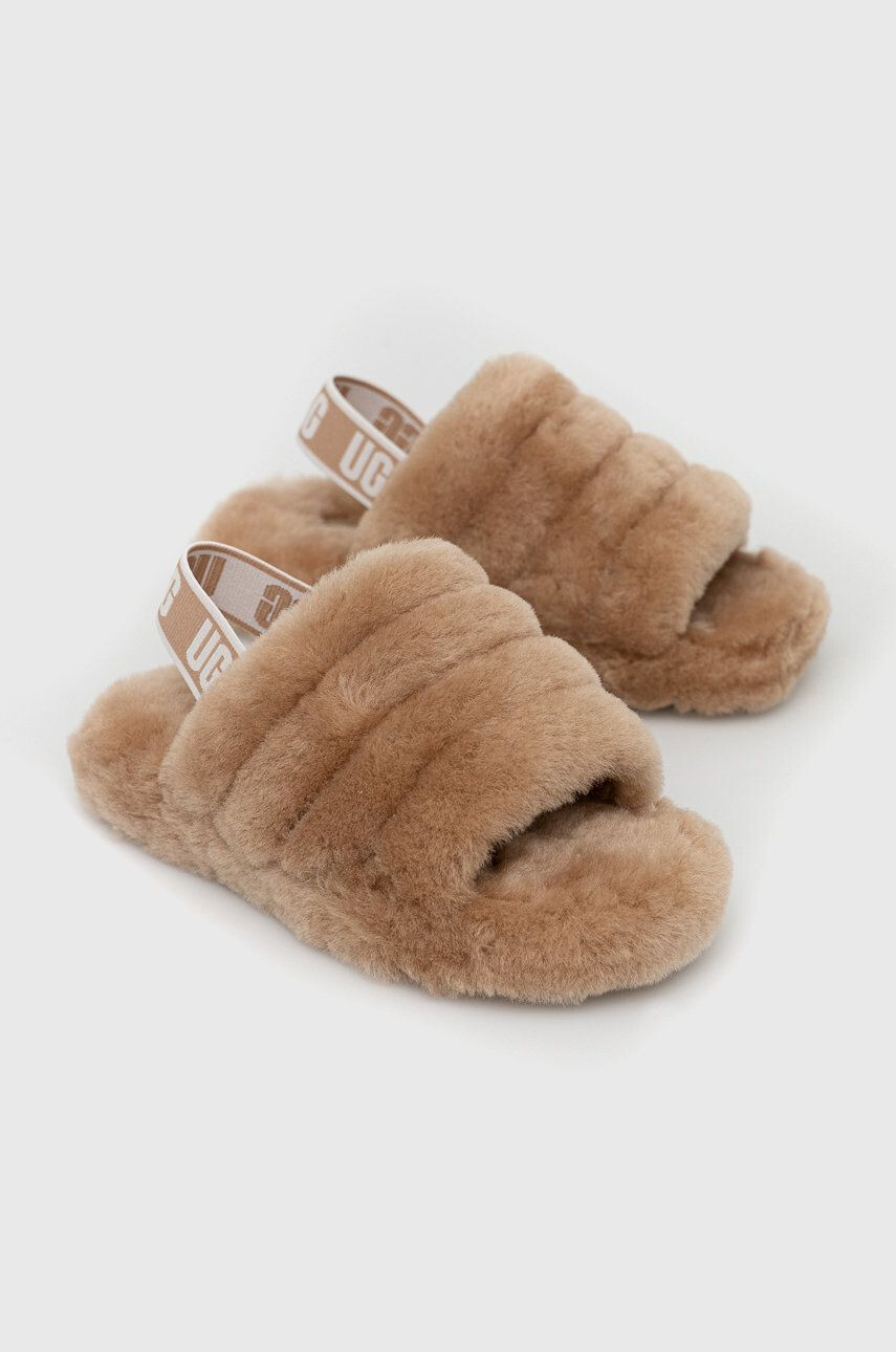 Ugg Dětské vlněné pantofle Fluff Yeah Slide hnědá barva - Pepit.cz