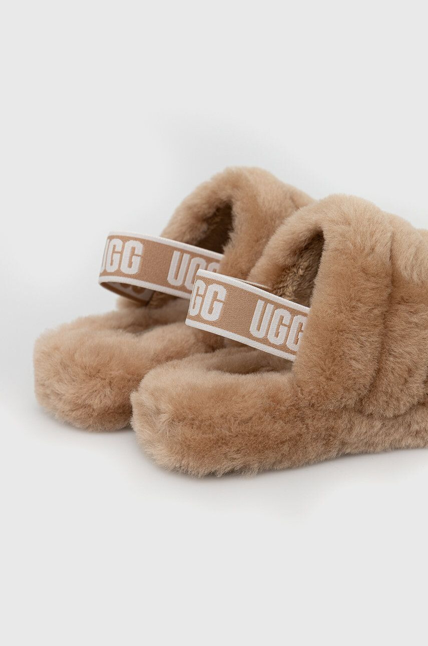 Ugg Dětské vlněné pantofle Fluff Yeah Slide hnědá barva - Pepit.cz